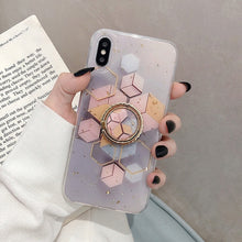 Load image into Gallery viewer, Gold Powder Geometric Marble Ring Holder Phone Case