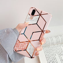 Load image into Gallery viewer, Plating Geometric Marble Phone Case