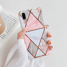 Load image into Gallery viewer, Plating Geometric Marble Phone Case
