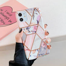 Load image into Gallery viewer, Plating Geometric Marble Phone Case
