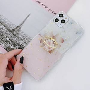 Gold Powder Geometric Marble Ring Holder Phone Case