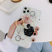 Load image into Gallery viewer, Gold Powder Geometric Marble Ring Holder Phone Case
