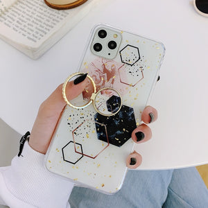 Gold Powder Geometric Marble Ring Holder Phone Case