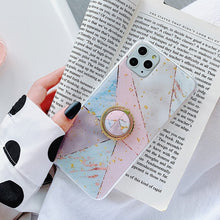 Load image into Gallery viewer, Gold Powder Geometric Marble Ring Holder Phone Case
